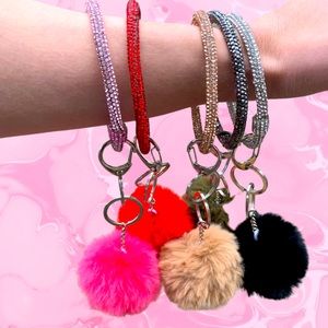 Rhinestone Key Rings with Puffy Ball